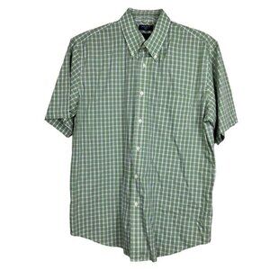 Dockers Shirt Adult Large Green White Plaid Button Up Work Wear Camp Pocket Mens